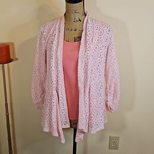 Liz Baker dark pink tank top 12P + Kim Rogers pink eyelet cardigan size PM